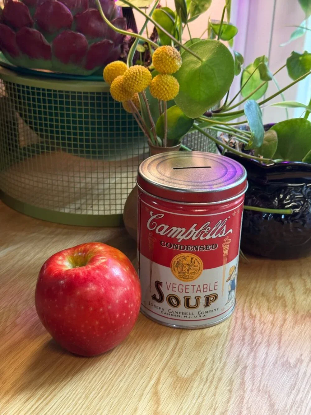 Campbell's Vegetable Soup Tin Canister Bank ft. Campbells Kids Vintage ca. 1997